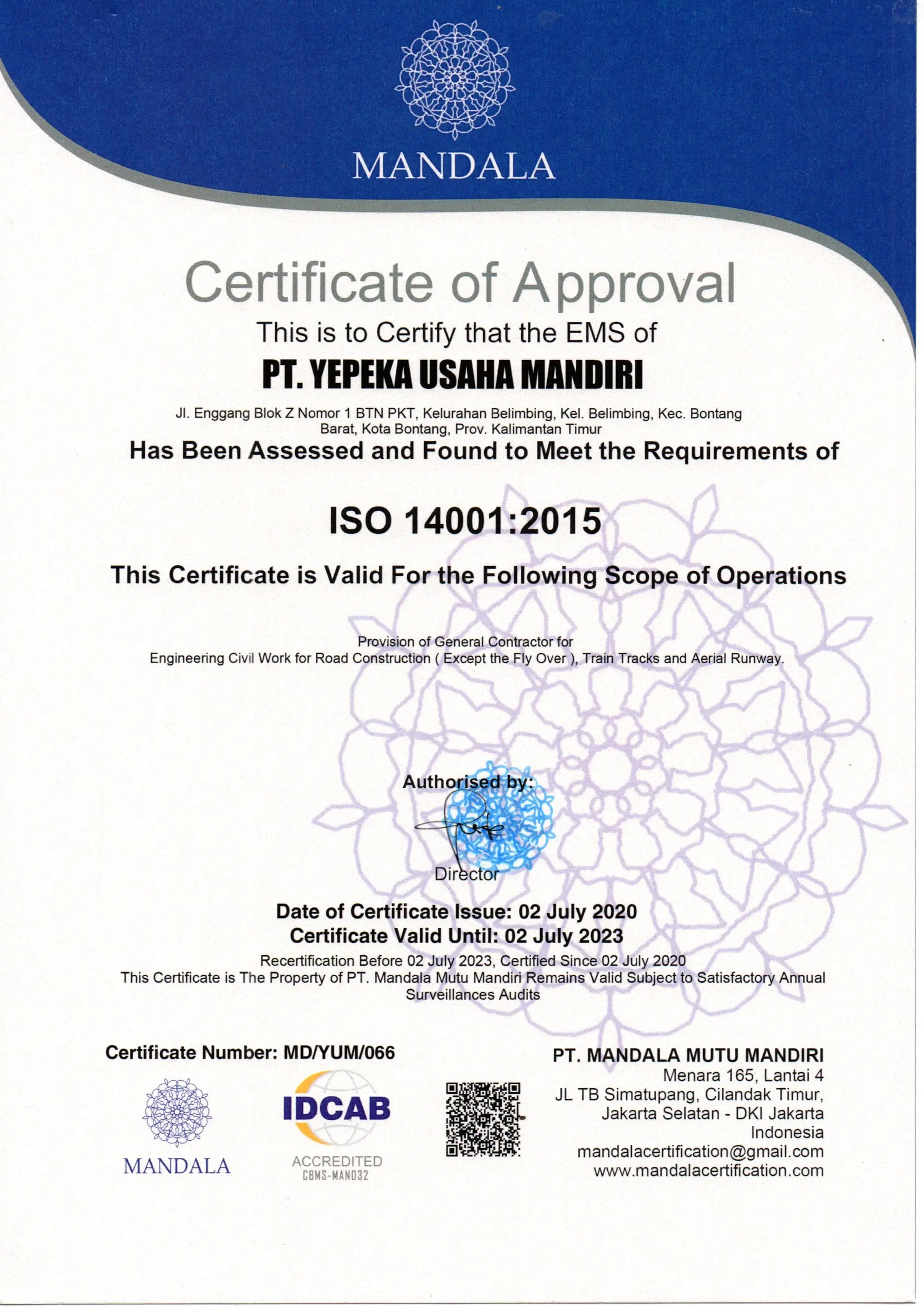 Sertifikat - ISO 14001 Lingkungan